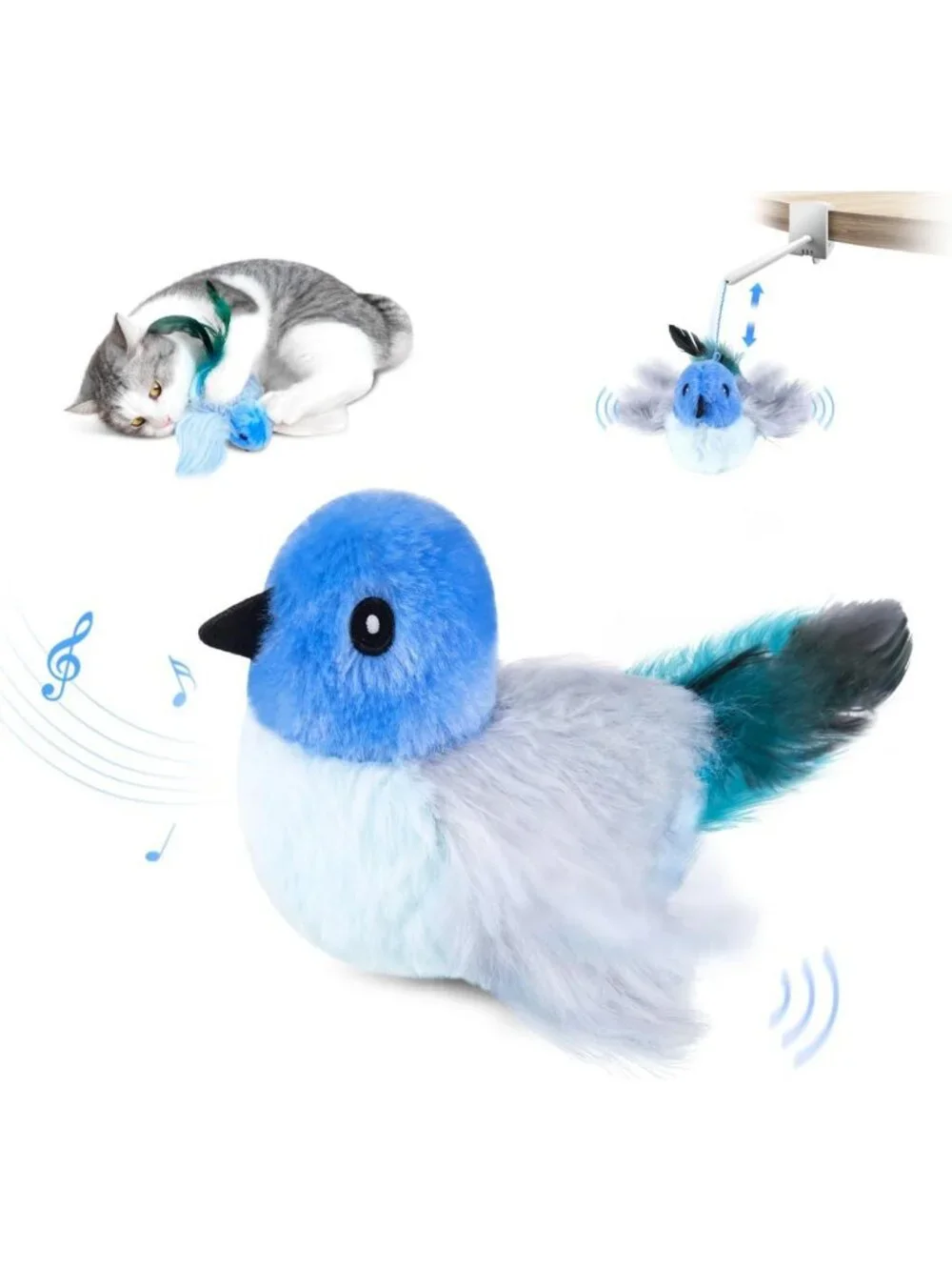 Interactive Flapping Bird Cat Toy with Rod, Elastic String & Catnip